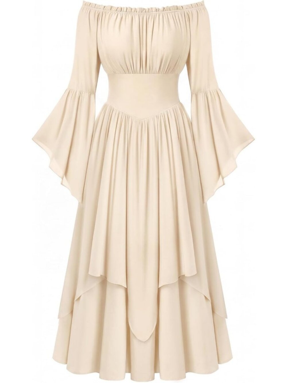 Women's Cream Renaissance Maxi Dress Off Shoulder Bell Long Sleeve Halloween